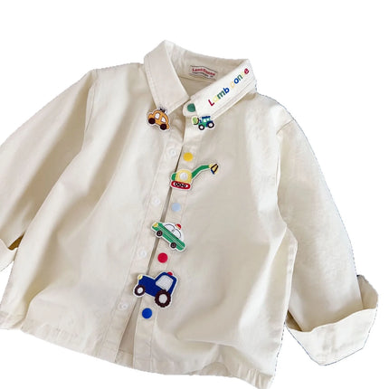 Boys' Soft Cartoon Shirt 2025 Autumn/Winter Collection Japanese Style Cute Solid Color Children's Top for Kids' Wardrobe