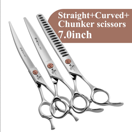 Fenice Japanese Steel 7 Inch Professional Pet Dogs Grooming Scissors Kit Straight&Curved &Thinner&Chunker&Fluffy Shear Scissors