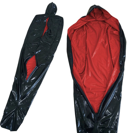Vinyl PVC Leather Bondage Sack Bag with Inner Arm Pocket Zipper Wetlook Two Side Bondage Bag Cross Dressering Cosplay Bodysuit