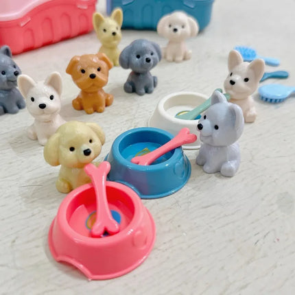 8 Pieces/set Cute Dog Toy Set Dog Cage Scene Play Toy Baby Play Home Puzzle Toy Parent Child Interaction Exercise Fingers
