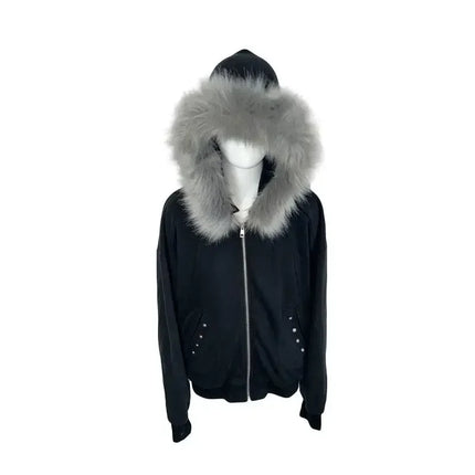 2026 New Unisex Y2K Street Hip Hop Black Hoodie Detachable Fur Collar Stitching Windproof Warm Couple Streetwear Coat