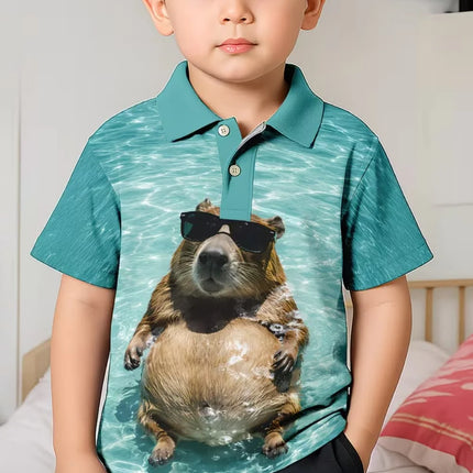 Cute Capybara Graphic Polo Shirt for Boys Funny Animal Short Sleeve Child Polo Shirt Summer Casual Loose Y2k Children's Clothing