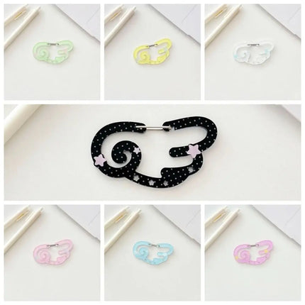 Wings Shape Carabiner Acrylic Candy Color Card Holder Keychain Multipurpose Keyring Hook