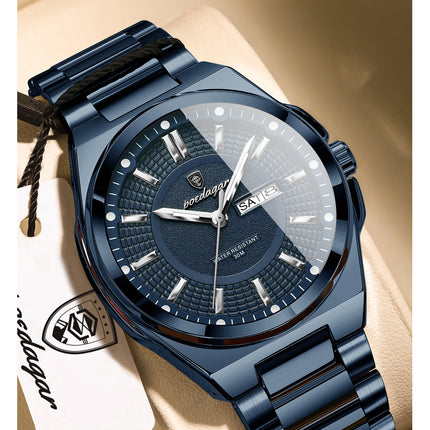POEDAGAR Top Business Men Wristwatch Stainless Steel Waterproof Luminous Casual Man Watch Date Week Stylish Men's Quartz Watches