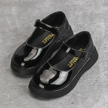 KIDSUN SIZE 26-35 Kids Girls Shoes Flats Comfort Shiny Rubber Oxford School Uniform Shoes Black Shallow Party Dress Casual Shoes