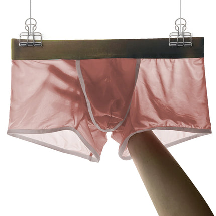 Men's Summer Ice Silk Boxer Shorts Soft U Convex Pouch Side Open Breathable Lightweight Flat Boxers Male Underwear
