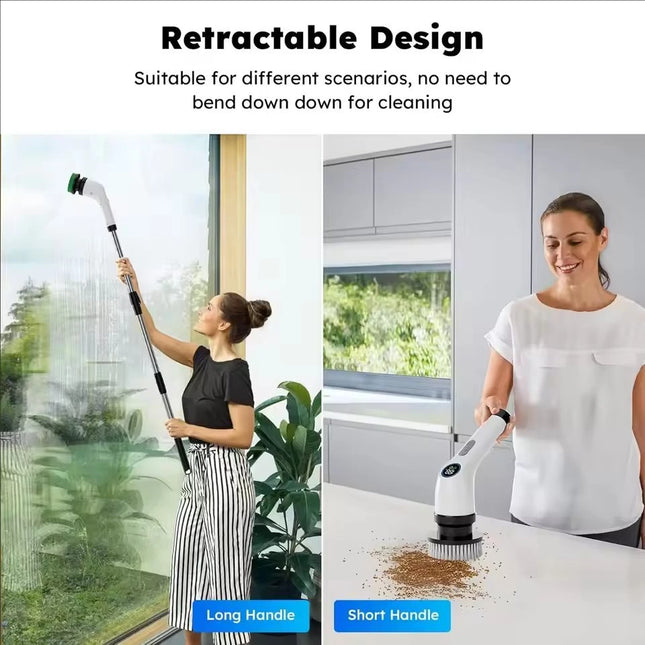 Multifunctional Handheld Electric Spin Scrubber Cleaning Brush with Telescopic Function Bathroom Floor and Kitchen Cleaning Tool