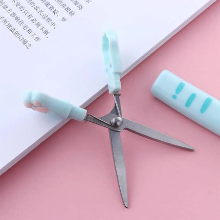 Stationery School Supplies Girl Gift Kawaii Novelty Portable Stainless Steel Cat Paw Scissors Folding Design Hand Scissors
