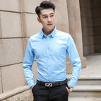 5XL / Solid color shirt sky blue long sleeve