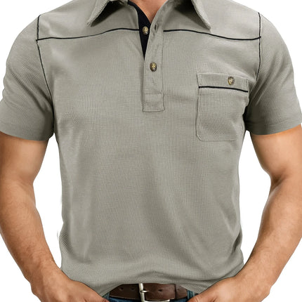Plus Size Men's Polo Shirt 2026 Summer Fashion Vacation Casual Collared Solid Color Henley T-Shirt Pullover Top