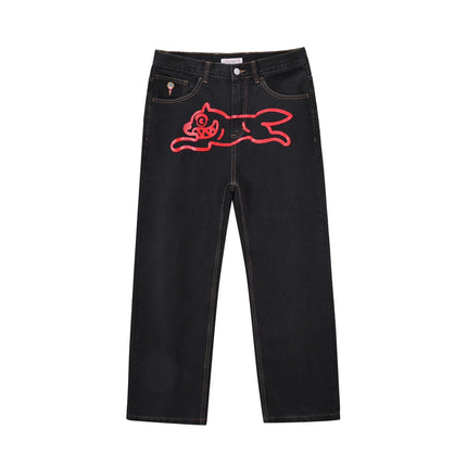 2026 Classic Printed Men Straight Denim Pants Loose Fit YKK Zipper Casual Denim Jeans Pants Trousers
