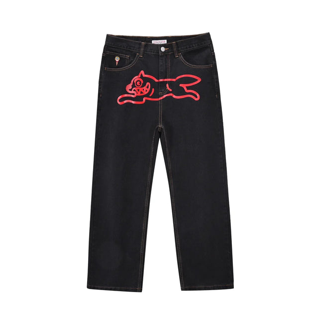 2026 Classic Printed Men Straight Denim Pants Loose Fit YKK Zipper Casual Denim Jeans Pants Trousers