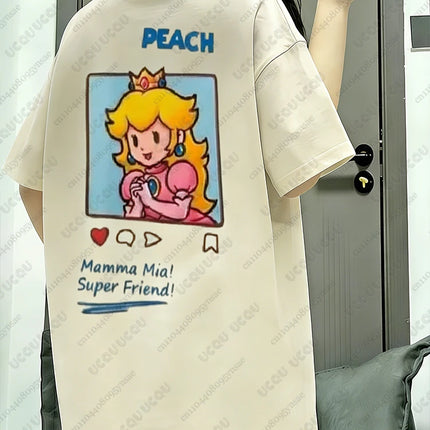 Summer New Anime Tshirts For Couple Cartoon Graphics Mario Print T-shirt Casual Round Neck Tees Street Short Sleeve Man Clothing