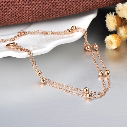Lokaer Trendy Double Layer Handmade Beads Anklet For Women Barefoot Sandals Bracelet Anklets Foot Gothic Boho Jewelry A21011