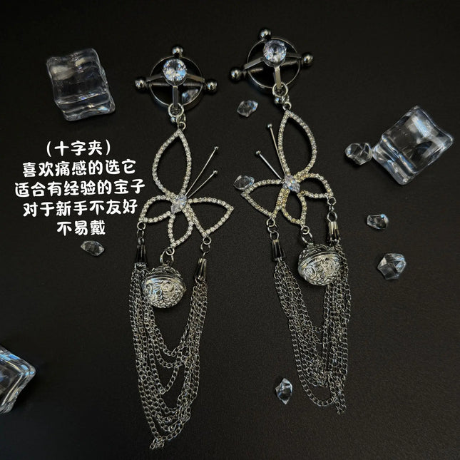 Butterfly Bell Nipple Clamps Diamond Studded Nipple Rings Alluringly Teasing Couple's Seduction Sexy Breast Accessories Sex Toys