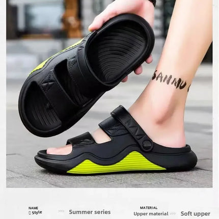 Men's Summer Outdoor Sandals Anti-Slip Beach Thick Bottom Color Block Soft Comfortable Sports Slippers PVC Material Leisure Styl