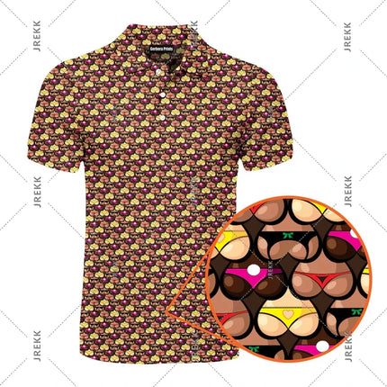 Sexy Full Print Humor Polo Shirt Men Hip Hop Street Personality Short Sleeve Button Golf Shirts Summer Carnival Party Funny Top