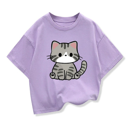 Original Design Summer Children Clothing Kids Short Sleeve t shirts Cute Litle Cat Graphic Boys Girls Casual Loose Tee Tops