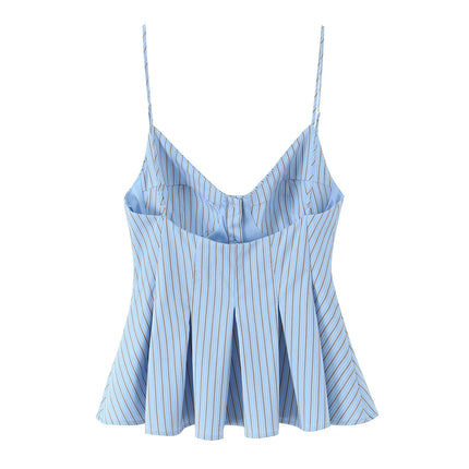 DUOPERI Women 2025 New Fashion Poplin Striped Backless Camisole Thin Straps V-Neck Female Chic Lady Casual Mujer Tops