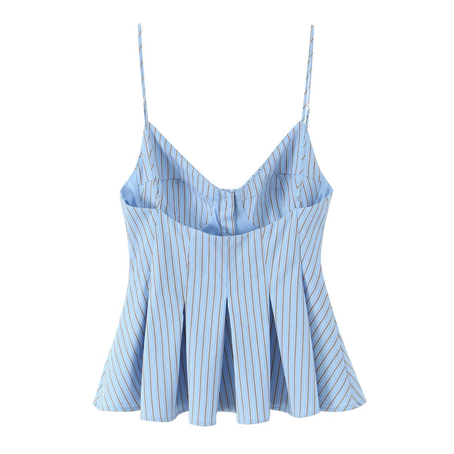 DUOPERI Women 2025 New Fashion Poplin Striped Backless Camisole Thin Straps V-Neck Female Chic Lady Casual Mujer Tops