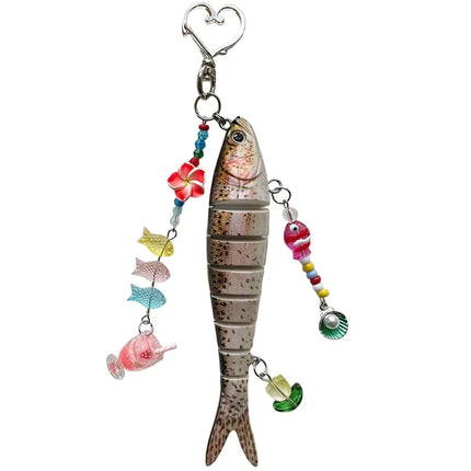 New Plastic Fish Keychain Multi Jointed Simulation Fish Hook Key Chain Backpack Pendant Gifts