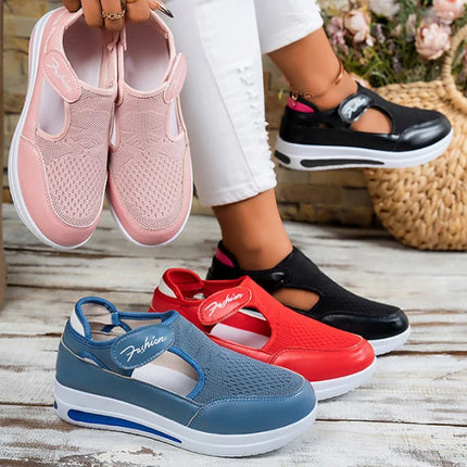 Designer Women Sneakers Wedge Tennis Shoes Red Blue Canvas Women Casual Shoes Ladies Platform Vulcanized Shoe Hollow Out Shoes