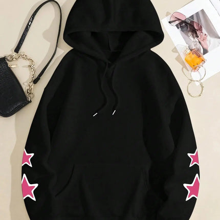 Spider Star Printed Hoodies Street Sporty Women Sweatshirts Comfortable Crewneck Pullover Loose Fleece Female Tops Clothes