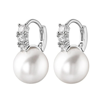 Huitan Elegant Lady Delicate Wedding Earrings Simulated Pearl Shiny Zirconia Pendant Jewelry for Engagement Delicate Accessories
