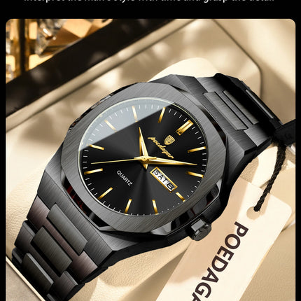 POEDAGAR Fashion Brand Man Clock Luminous Waterproof Stainless Steel Men's Watch Date Week Quartz Business Watches For Men Reloj