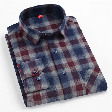 Pure Cotton Men's Plaid Shirt Long Sleeve Regular Fit Men Casual Oversized Shirt Leisure Autumn Male Blouse New Plus Size