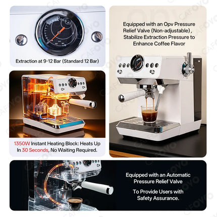 CAFOVO E160 58mm Semi-Auto Espresso Machine With PID Temp Control And Cold Brew Coffee Maker for Barista Latte Iced Americano