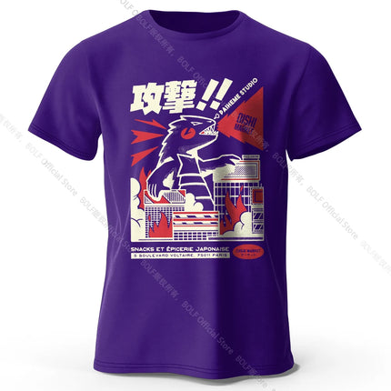 Urban Anime Dinosaur Graphic T-shirt - Unique Japanese Cartoon Design for Men Women Trendy Streetwear