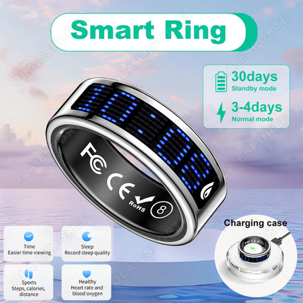 SR16 Smart Ring With Display Heart Rate Blood Oxygen Health Sleep Monitoring Step Counting Remote Photo Capture Bluetooth Ring