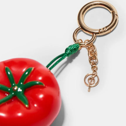 Mini Alloy Material Rope Keyring Cute Elegant Resin Fruit Shape Keychain Red Tomato Heart Bag Pendant Charms School