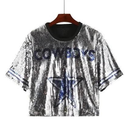 2025 New Cowboy Baseball Football Game Female Tops Sequin Women Jersey Dress