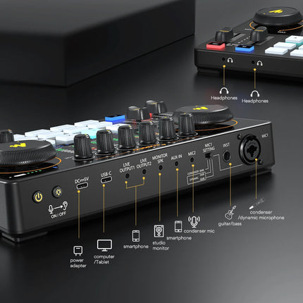 maonocaster AME2 Sound Card Maonocaster Audio Interface Podcast Equipment Studio All-In-One Mixer for Live Streaming,Guitar,PC