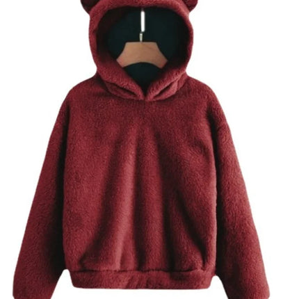 Autumn Winter Women's Hoodies Winter Women Long Sleeve Rabbit Ear Hood Sweatshirt Cute Plush Warm Casual Hoodie Tops