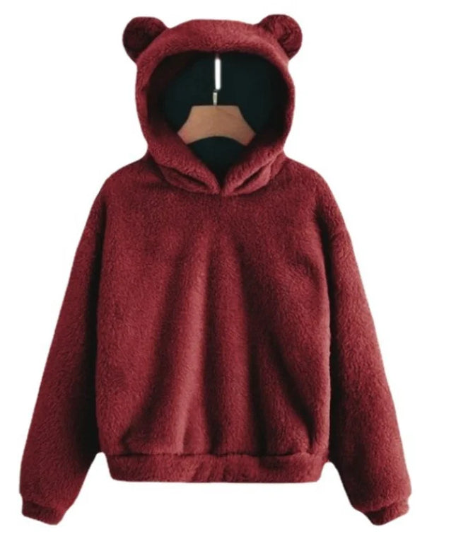 Autumn Winter Women's Hoodies Winter Women Long Sleeve Rabbit Ear Hood Sweatshirt Cute Plush Warm Casual Hoodie Tops