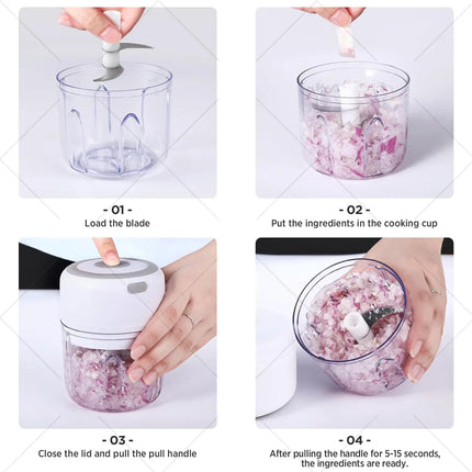 Electric Garlic Chopper, Mini Portable Veggie Chopper, 250ML Garlic Grinder Masher Onion Chopper, Blender to Vegetable, Wireless