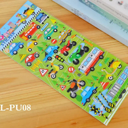 6 Sheets 3D Bubble Sticker Car Truck Plane Traffic Waterproof Cartoon Anime Stickers For Girl Boy Kids Funny Educational Toys