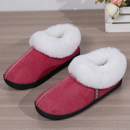 Fur Ankle Fluffy Slippers Women 2024 Winter Warm Plush Indoor Home Slippers Woman Faux Suede Closed Toe Soft Sole House Shoes