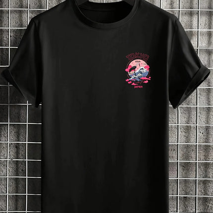 Men's Summer 100% Cotton Tokyo Casual Pattern Printed Fashionable Loose Round Neck Short Sleeve T-Shirt Top