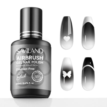 SAVILAND 20ml Black Airbrush Gel Polish No Dilution Needed Low Odor No Clogging for Ombre Stencil French Nail Art Gradients
