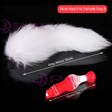 Dog Dildo With 35/65/95cm Fox Tail Silicone Butt Plug Cosplay Adult Sex Games Long Anal Plug Tail Animal Dildos for Women Penis