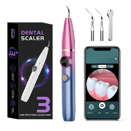 PAKISS Ultrasonic Tooth Cleaner Tartar Plaque Remover  with LED 3 Adjustable Modes 2 Replaceable Clean Heads Safe FY-B700