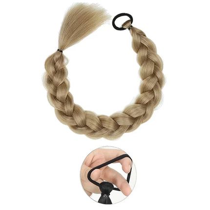 1pcs Braiding Ponytail Hair Extensions Brown Braid Ponytail for Women Hairpiece Synthetic Long Wrap Around Braided Horse Tail