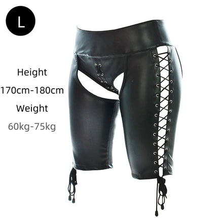 Sexy Leather Belted Shorts with Fetish Slave Bondage Hip Revealing Miniskirt for Women BDSM Role Play Night Club Costumes