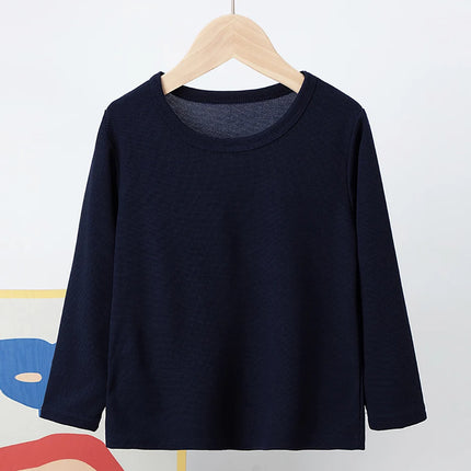 Children's Autumn Solid Color Simple Versatile Long-Sleeve T-shirt Boys' Casual Sports Shirt Girls' Fashion Round-Neck Sweatshirt