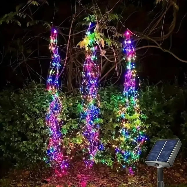 Solar Powered LED Branch Lights With Copper Waterproof Waterfall Light For Garden Party Outdoor Christmas Tree Decoration