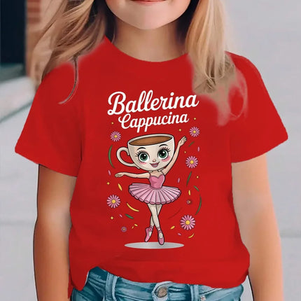 Italian Brainrot Cute Meme T-Shirt for Girls Clothes Ballerina Cappuccino Print Tee Tops Pink Summer Kawaii Outfits Streetwear